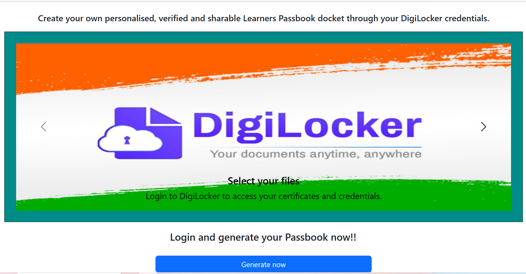Digital Learners' Passbook dashboard screenshot